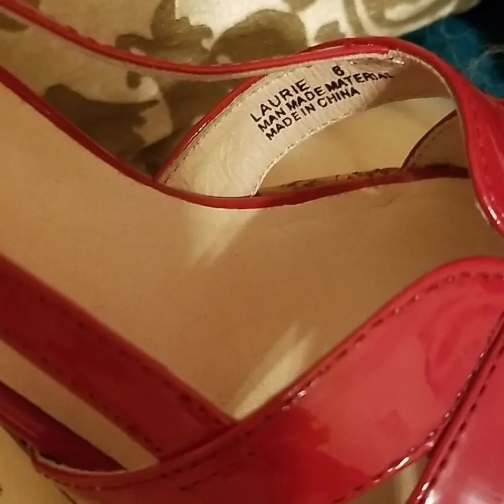 Yellow Box Laurie Red Patent Leather Cork Platform Sandals Size 6 - Picture 4 of 9